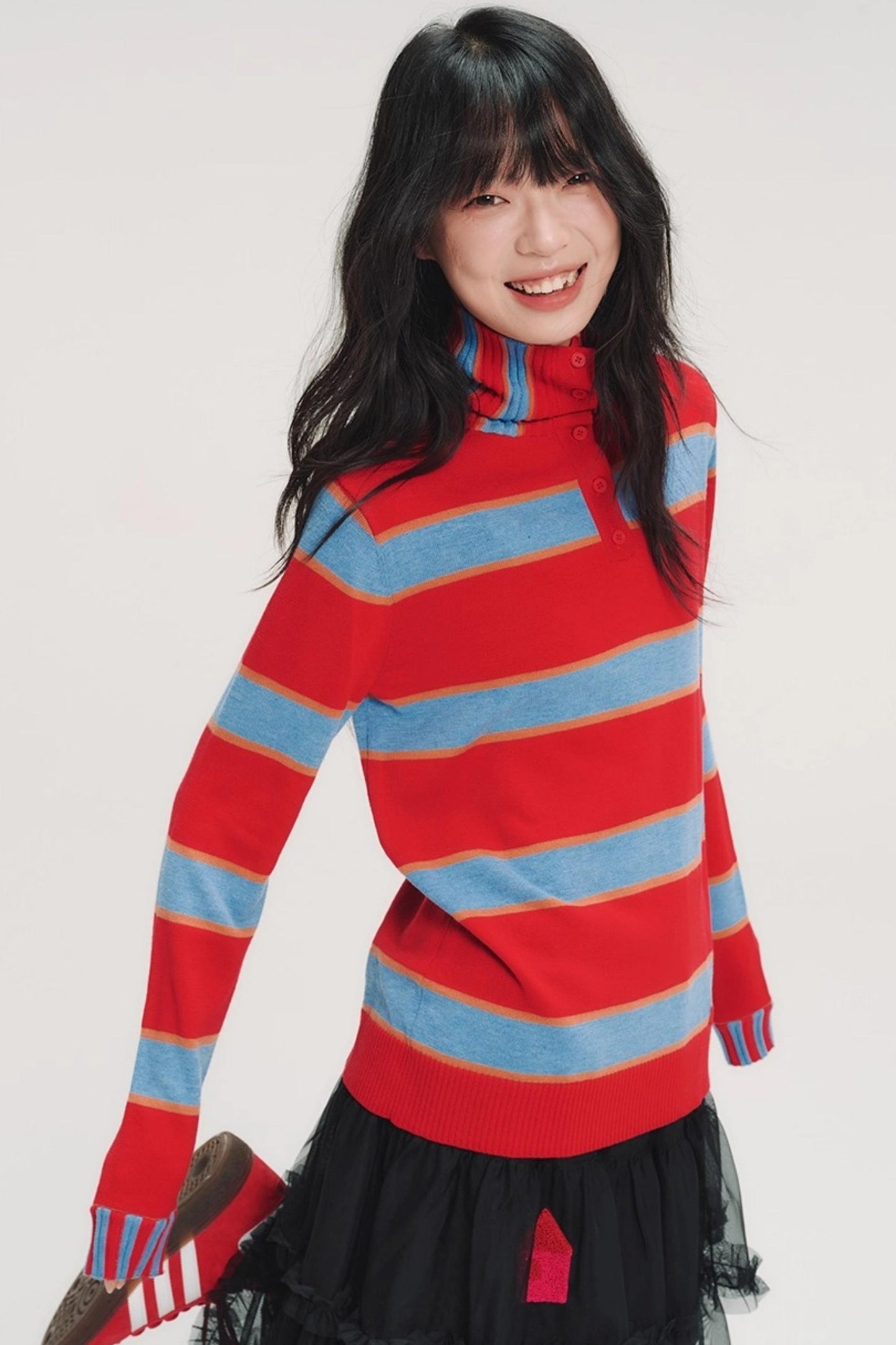 Color-Blocked Striped Knit Sweater