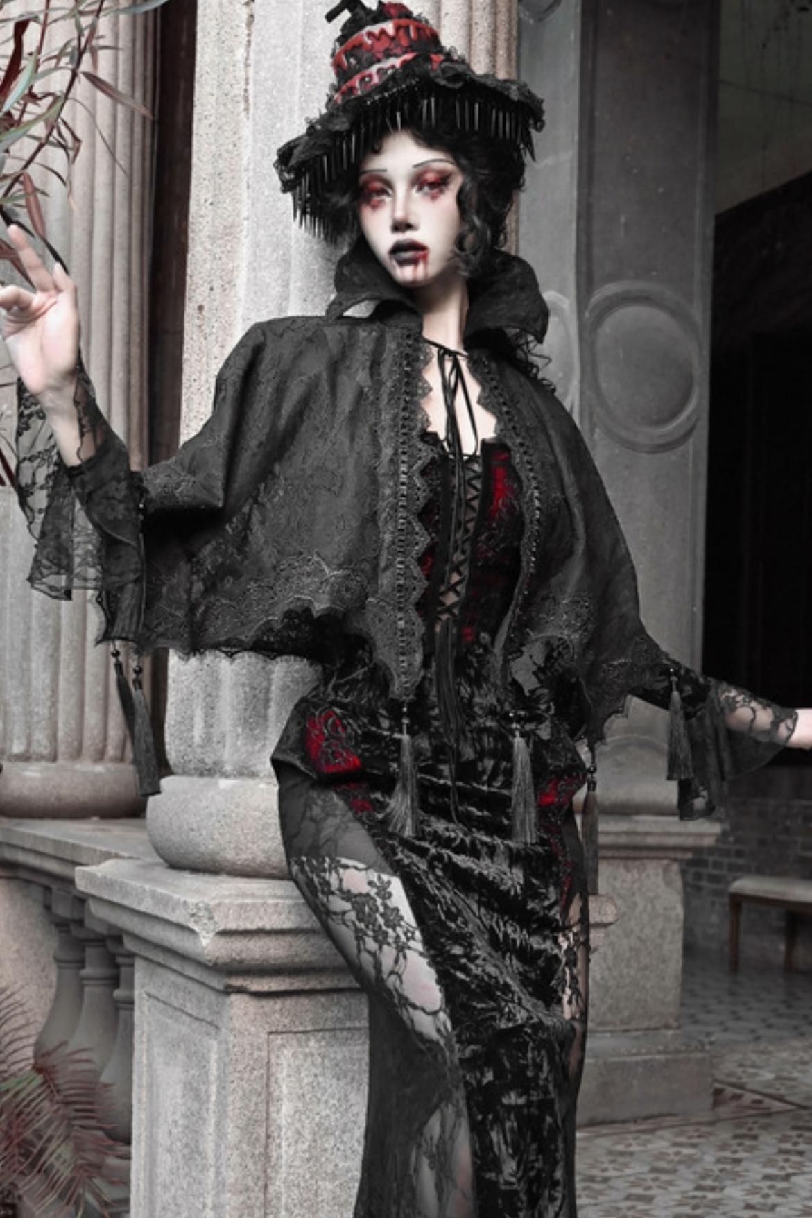 Crimson Blood Gothic Lace Cape Set-Up