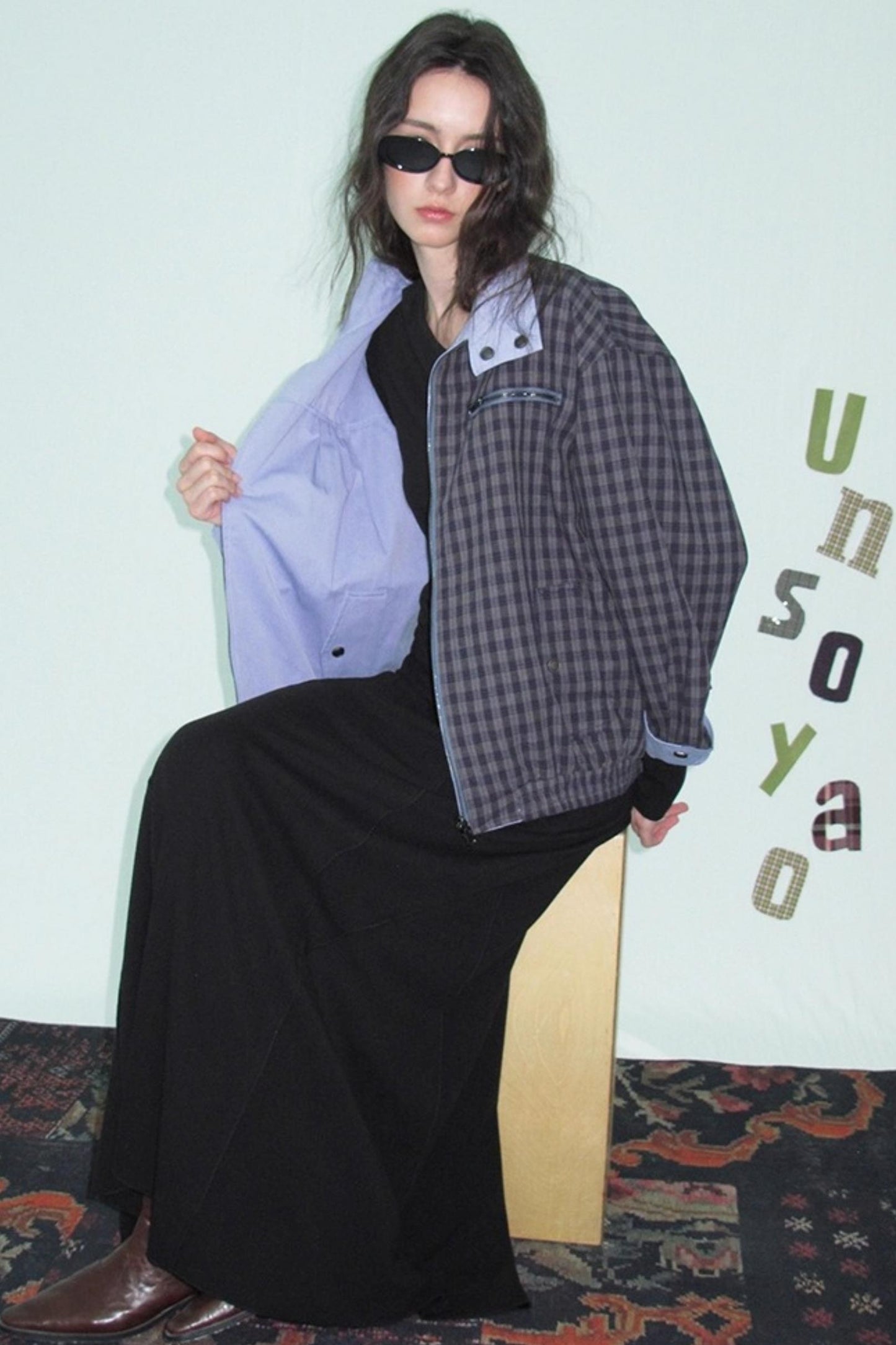 Vintage Plaid Stand-Up Collar Jacket