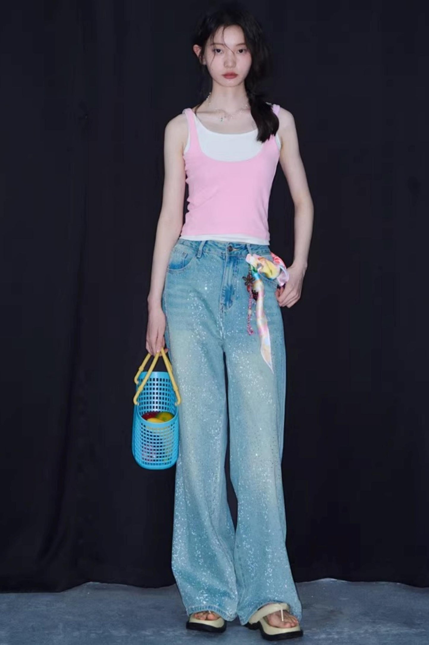 Starry Rhinestone Gradient Jeans