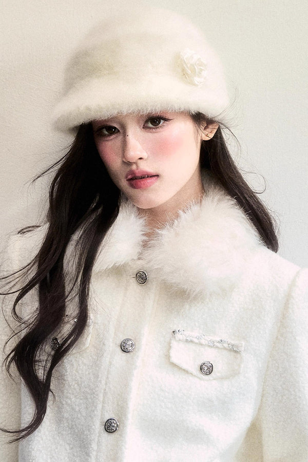 Winter Floral Plush Beret