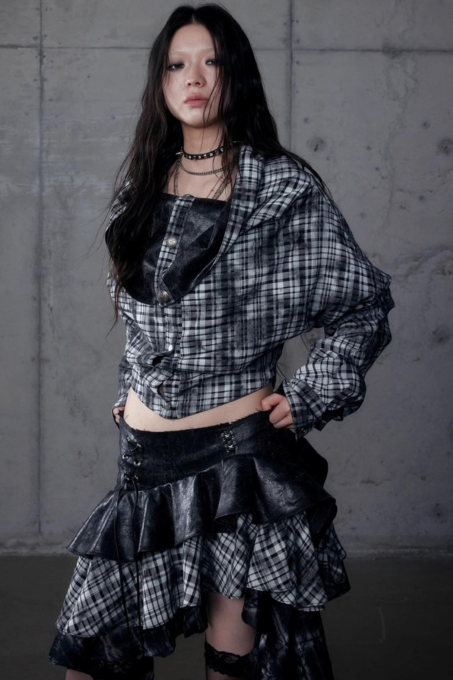 Dark Plaid Leather Top