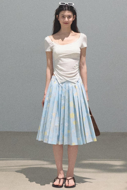 Poplin Pleated Midi Skirt