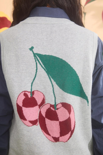 Cherry Jacquard Knit Vest