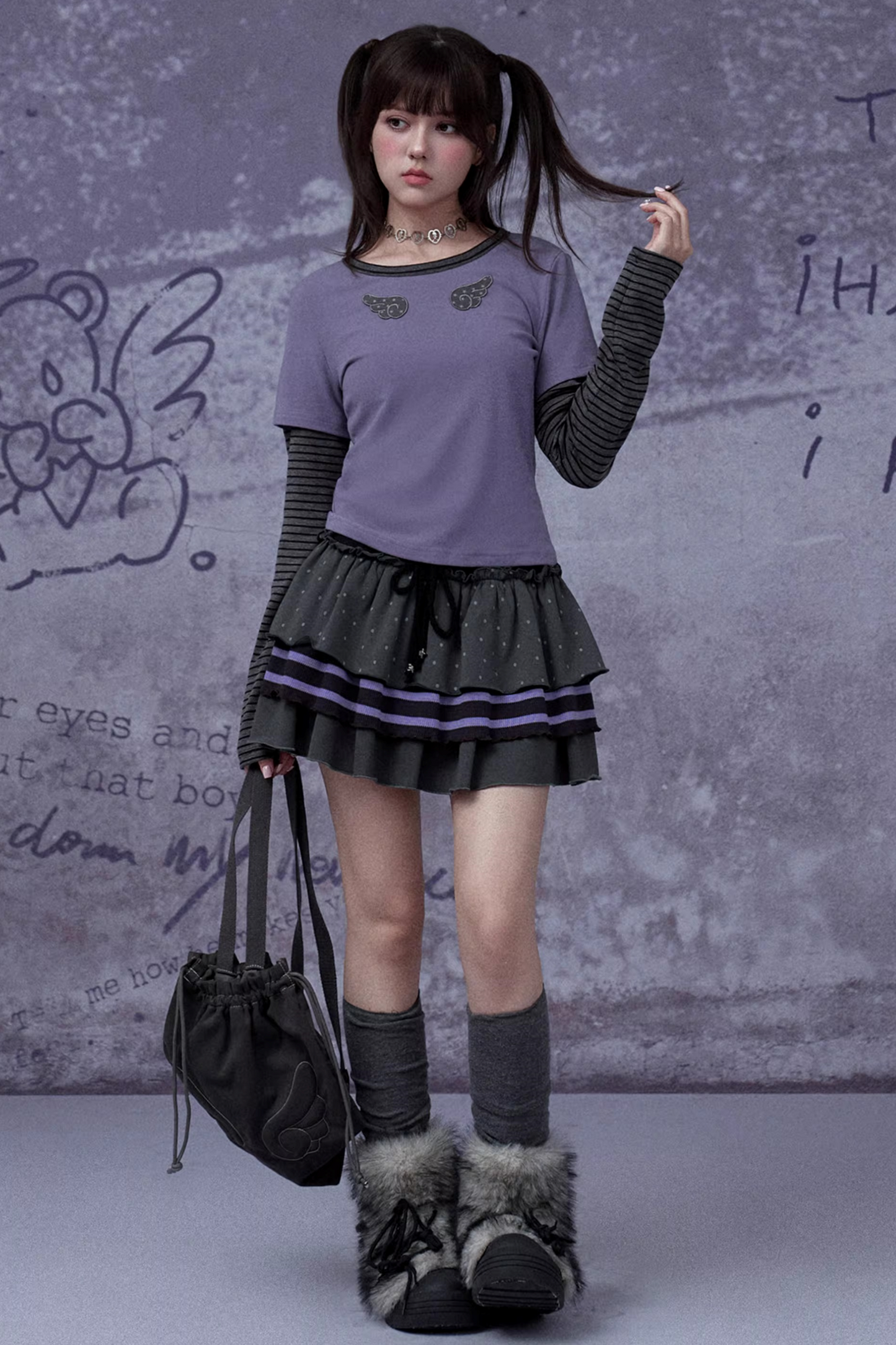 Gray-Purple Layered Cake Skirt