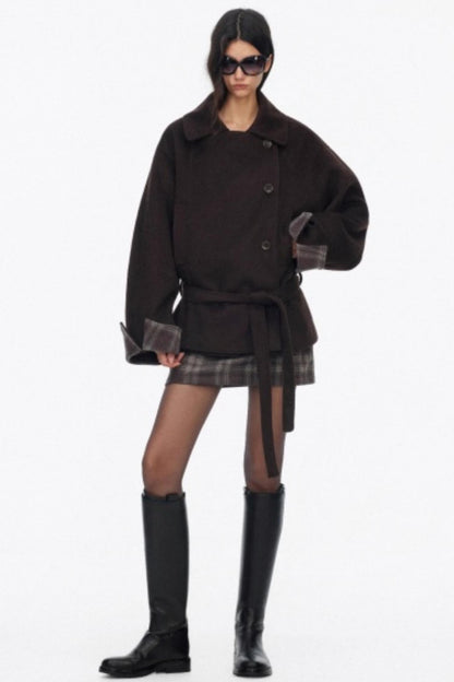 Lapel Asymmetrical Wool Coat Set-Up