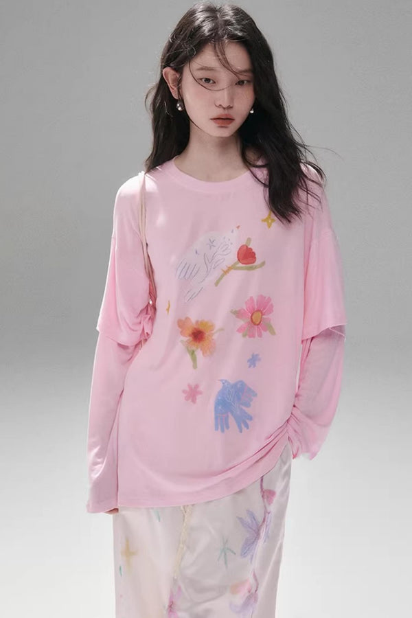 Bird and Floral Tencel Blouse