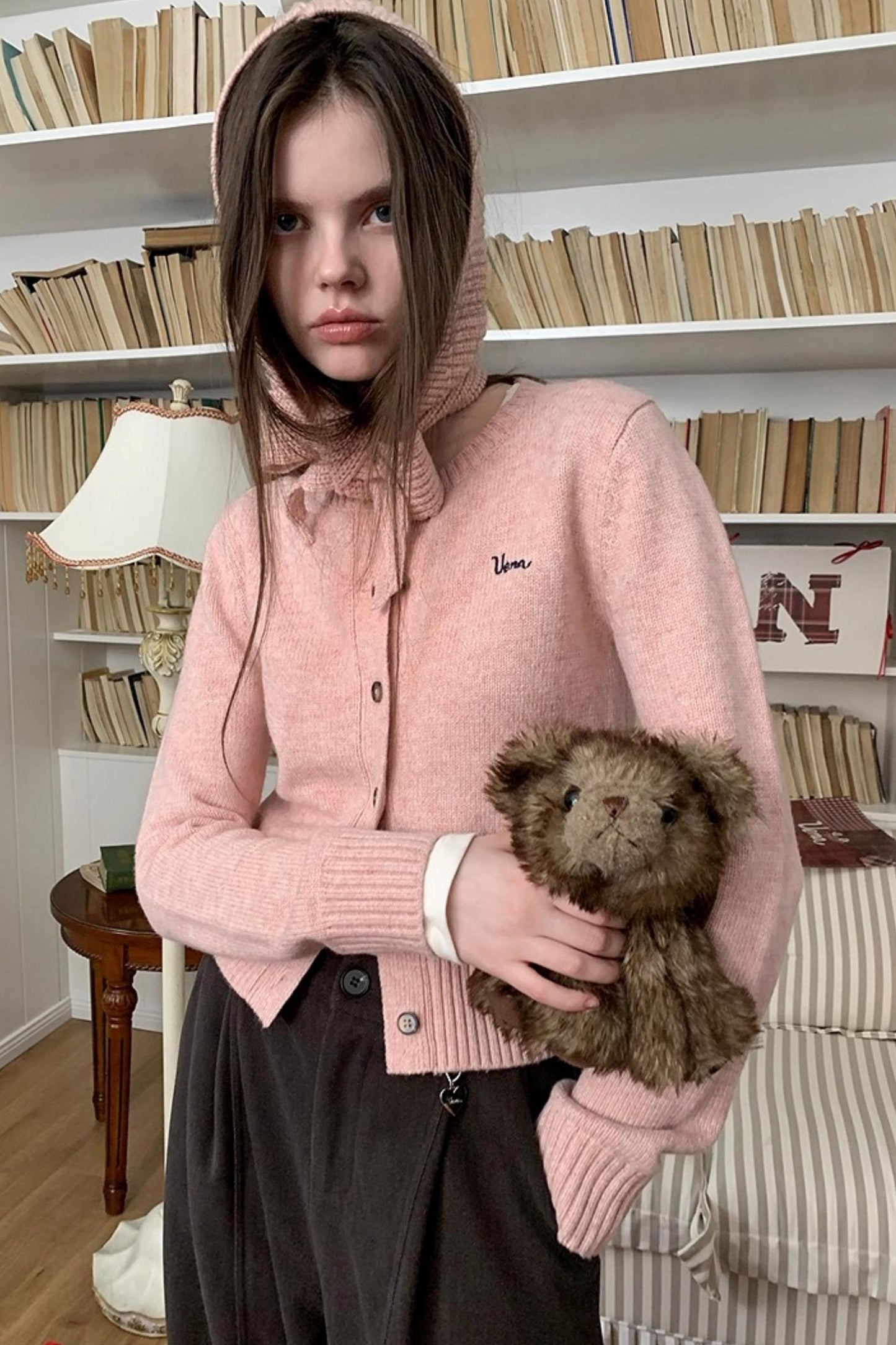 Pink Wool Hooded Cardigan