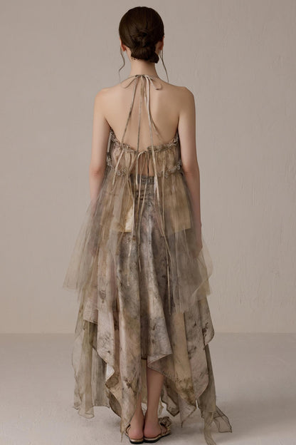 Floral Mesh Tie Neck Camisole