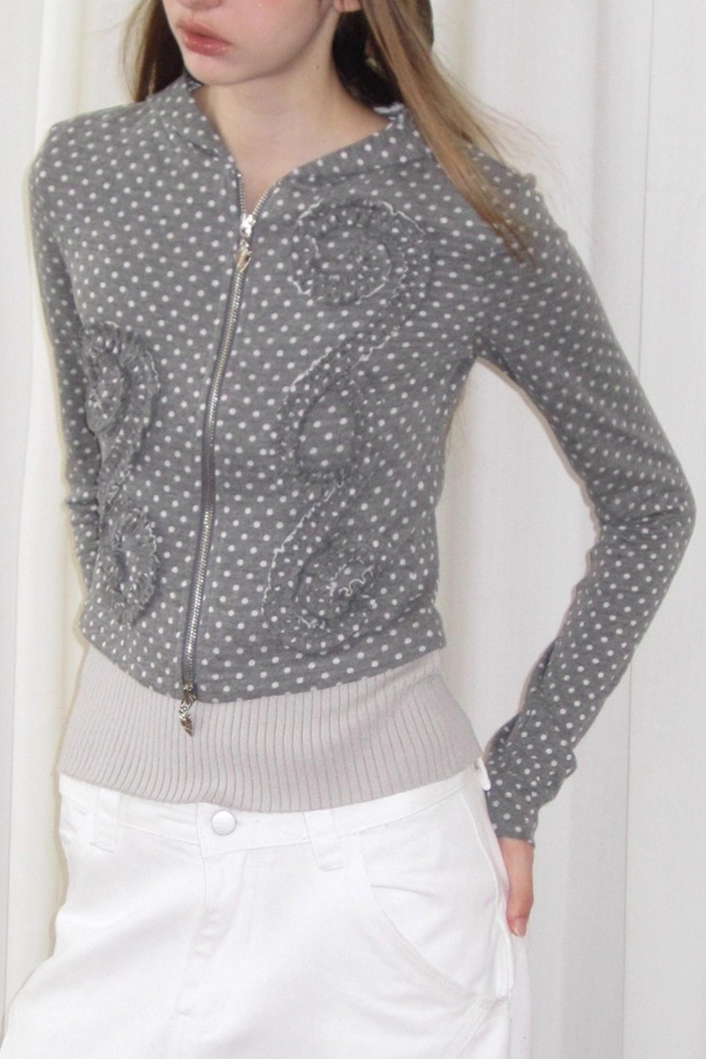Reverbial Polka Dot Stripe Knitted Hoodie Top