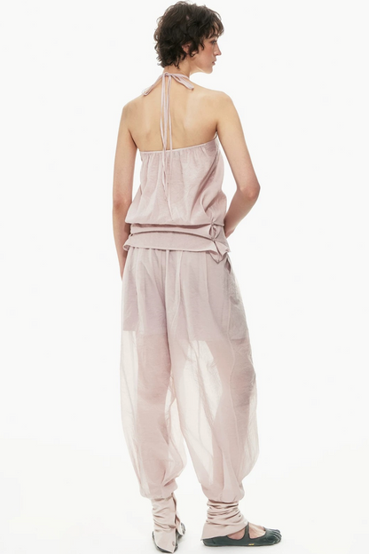 Pink Halter Neck Vest Set-Up