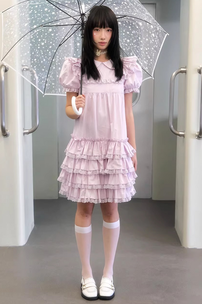 Light Purple Lace Tiered Dress