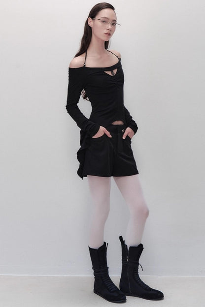 Dreams Weaving Thin One-Shoulder V-Neck T-Shirt