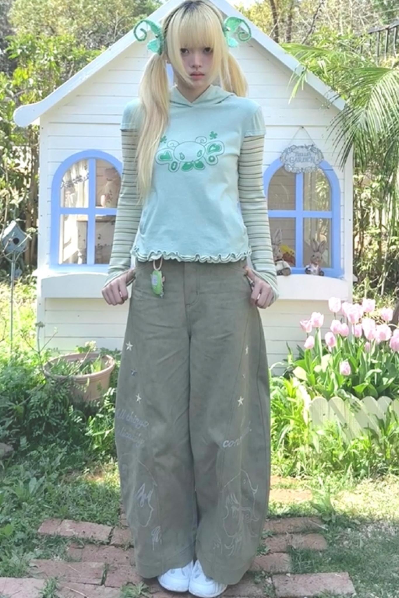 Green Devil Horns Hoodie Top