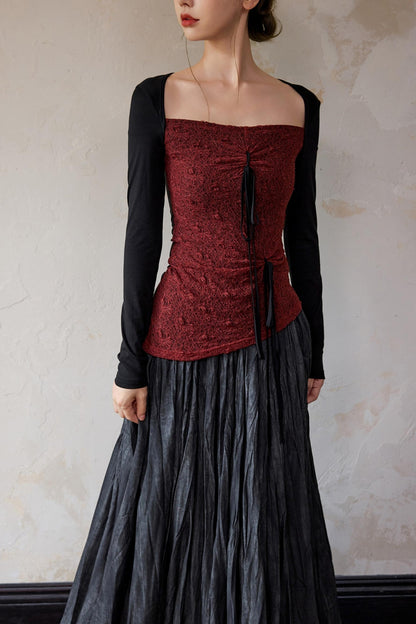 Brick Red Square Neck Pullover Top