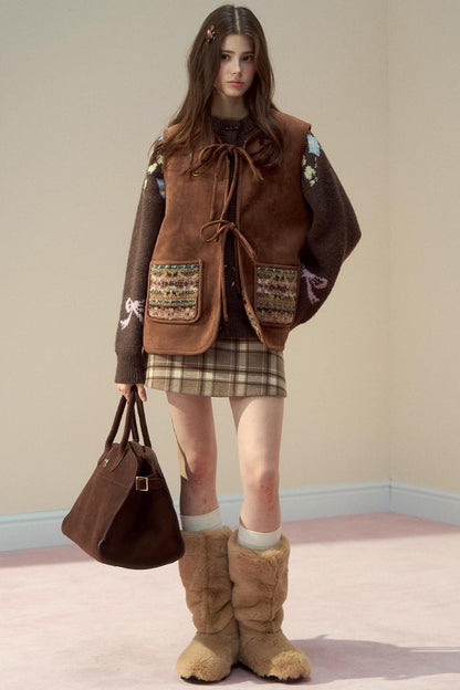 Reversible Bow Strap Fur Vest