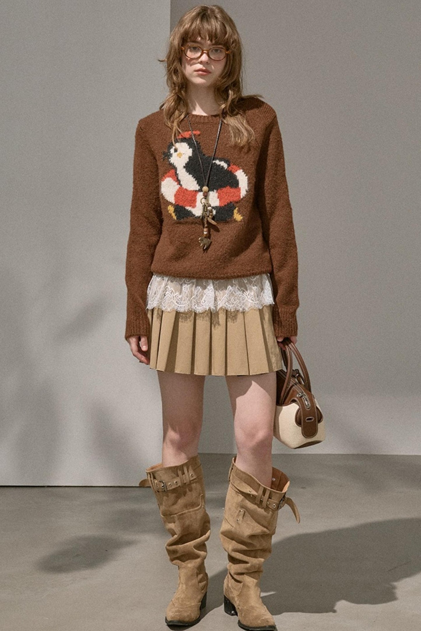 Preppy Silk Pleated Puffy Skirt