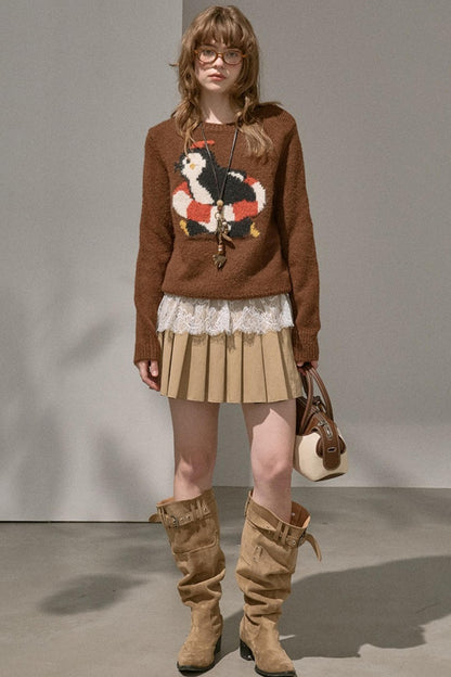 Preppy Silk Pleated Puffy Skirt