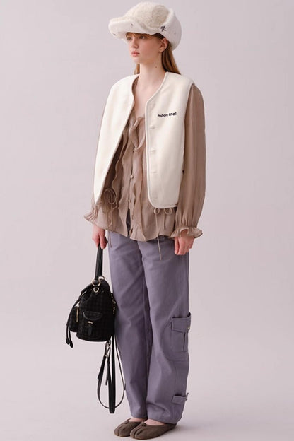 Reversible Floral Embroidered Vest Jacket