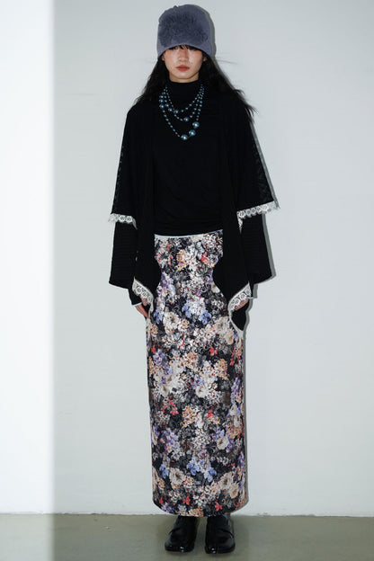 Gold Floral Pleated Skirt