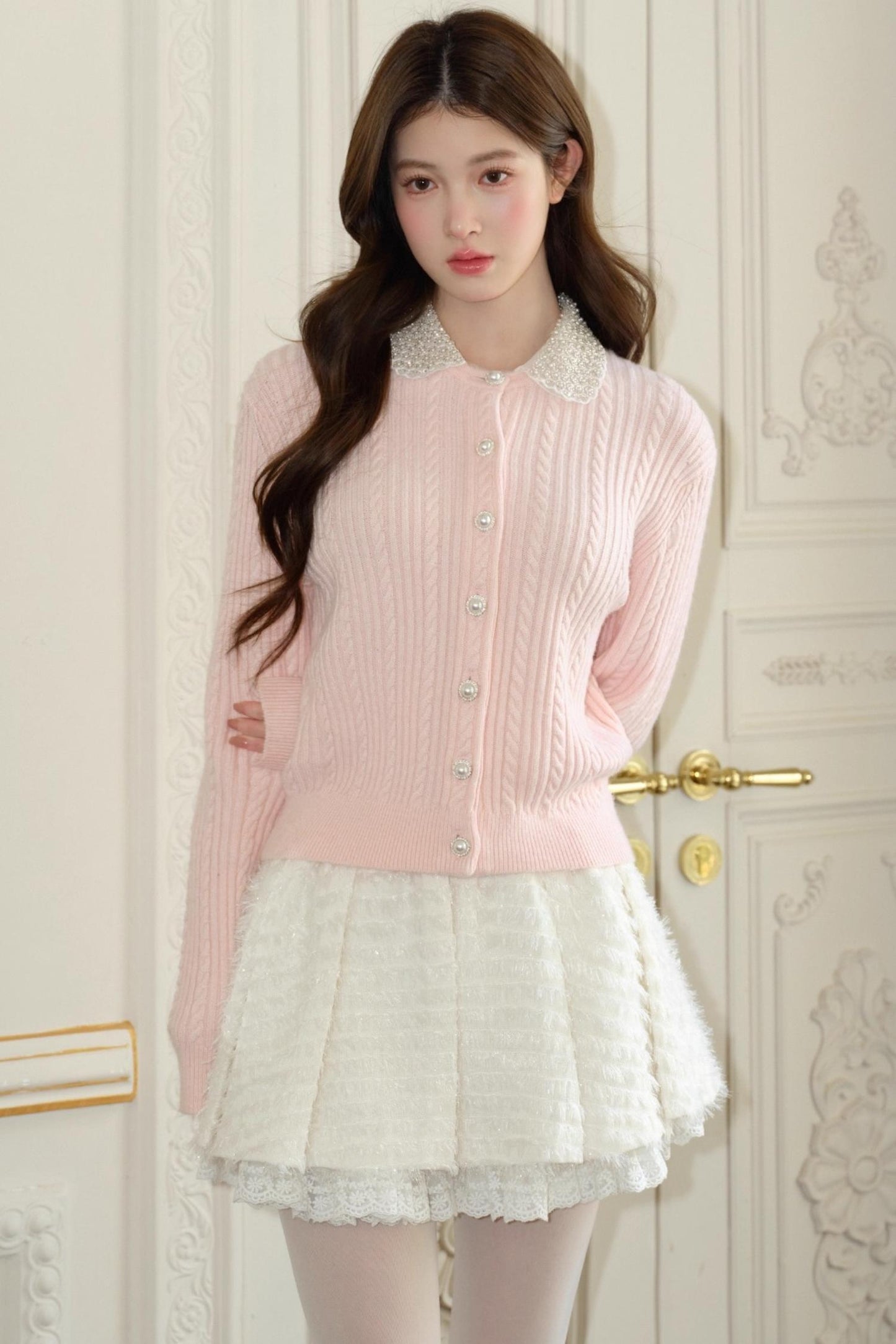 Pink Vintage Rhinestone Cardigan