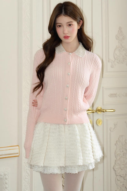 Pink Vintage Rhinestone Cardigan