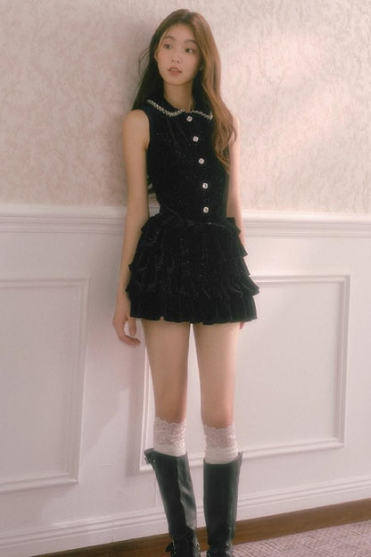 Velvet Glitter Puffy Daughter Dress