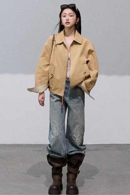 Laser-Cut Flower Vintage Wide-Leg Jeans