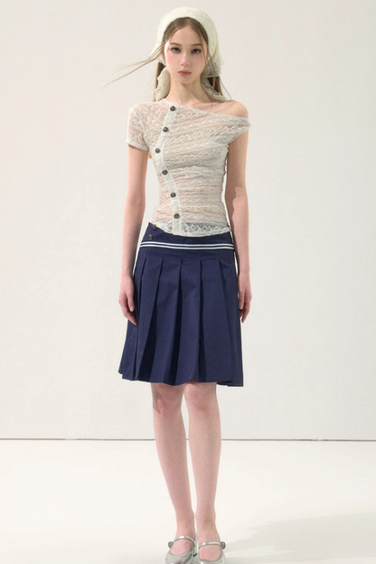 College Style Mid-Length Pleated Skirt