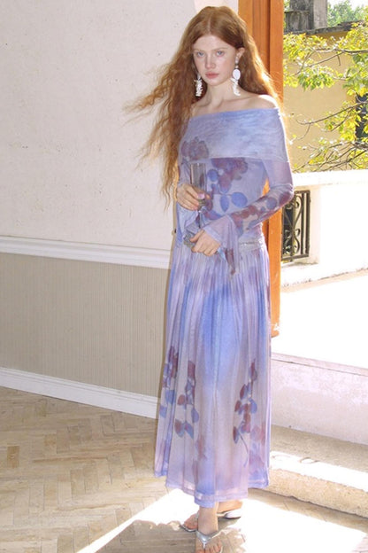 Freesia Purple One-Shoulder Top & Skirt Set-Up