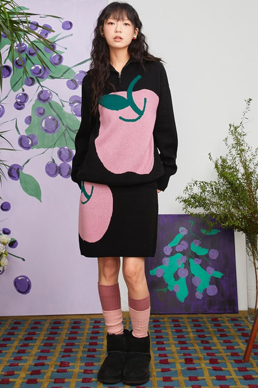 Retro Jacquard Knit Pullover Set-Up