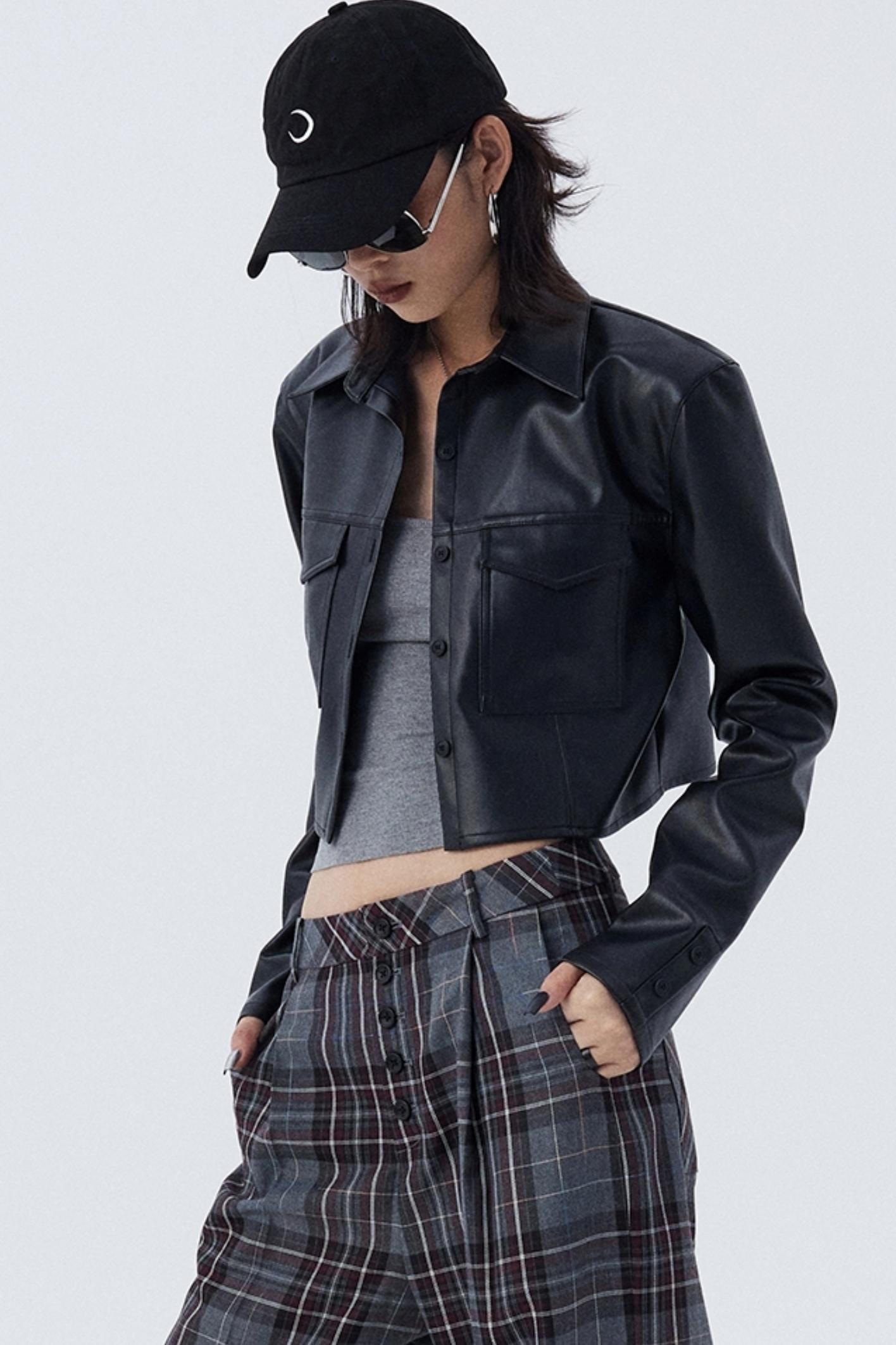 Cropped Slim Fit Leather Jacket