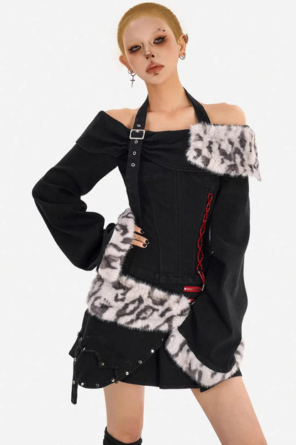 Jeansrock mit Leopardenmuster