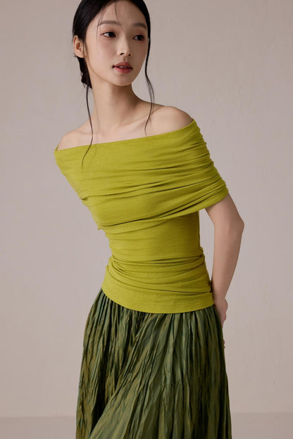 Green One-Shoulder Knit Top