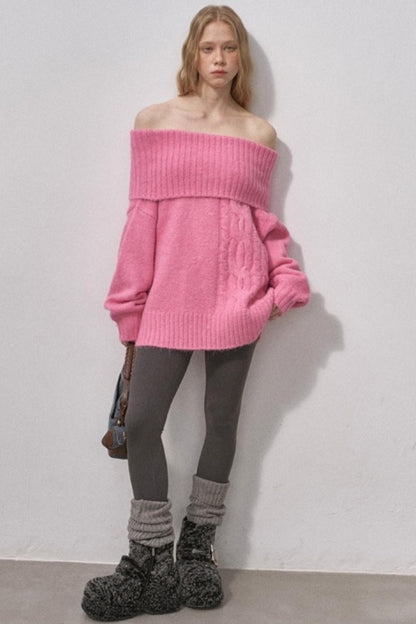 One-Shoulder Cable-Knit Sweater