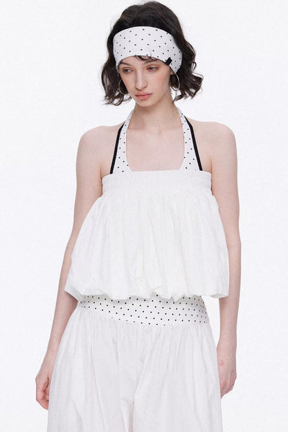 Elegant off-white minimalist knitted set featuring a tube top