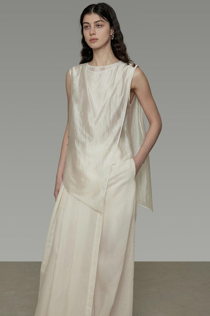 Draped Asymmetric Wide-Leg Trousers