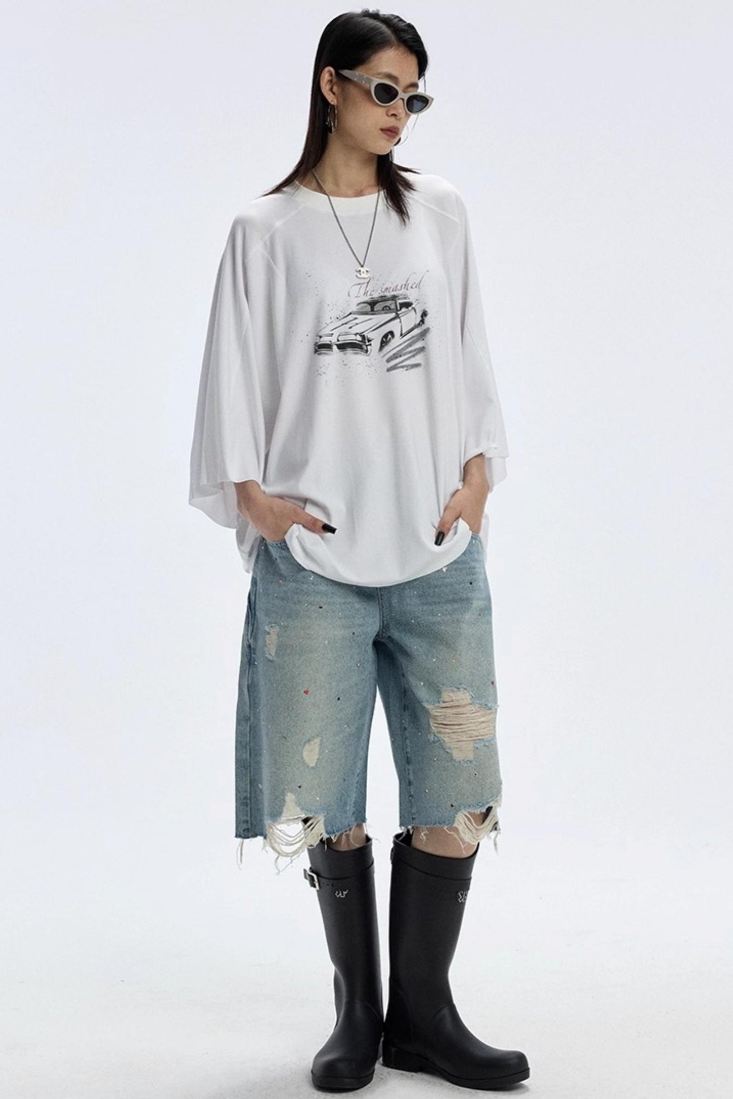 Vintage Car Print Cropped T-Shirt