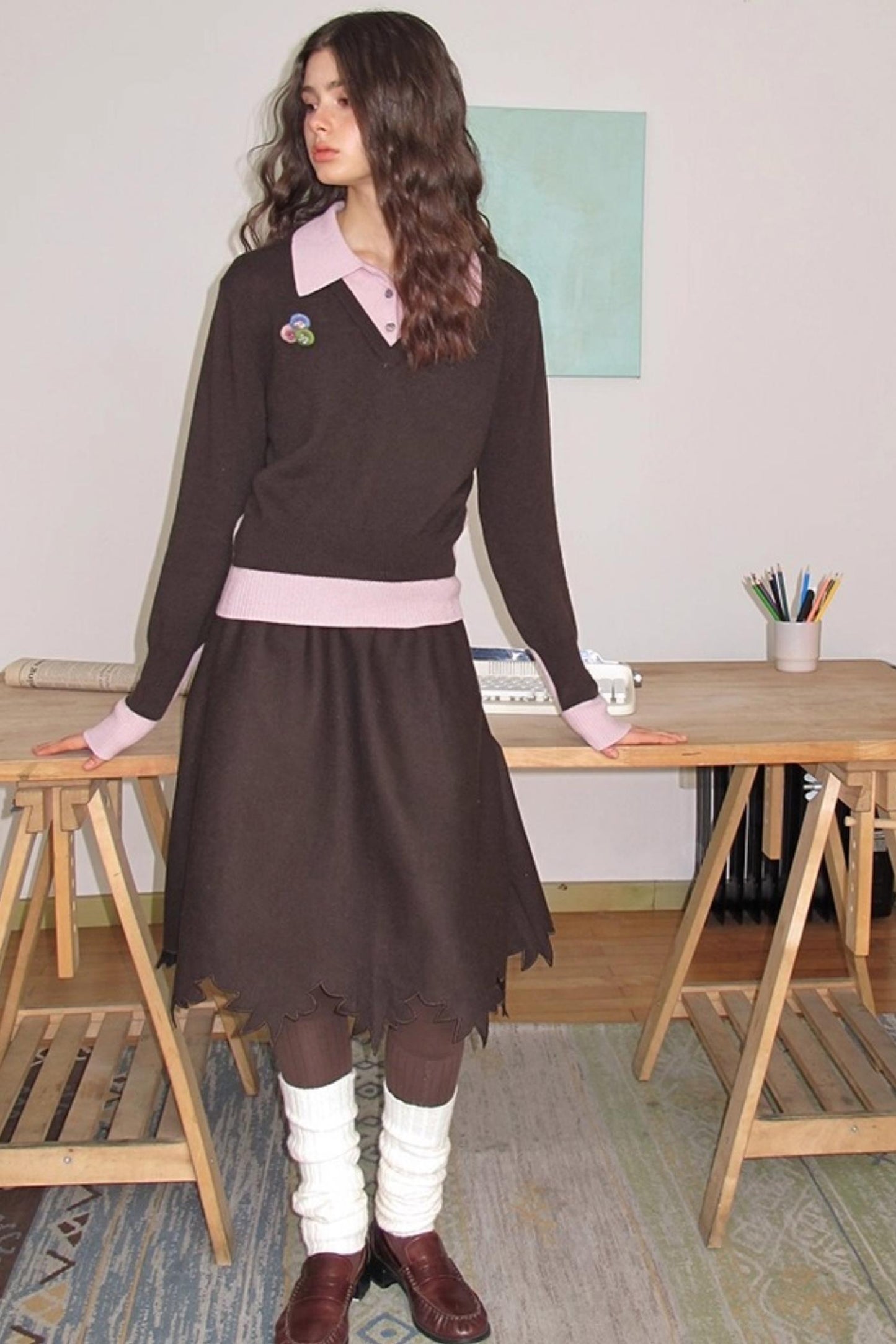 Wooden Tone Wool Skirt