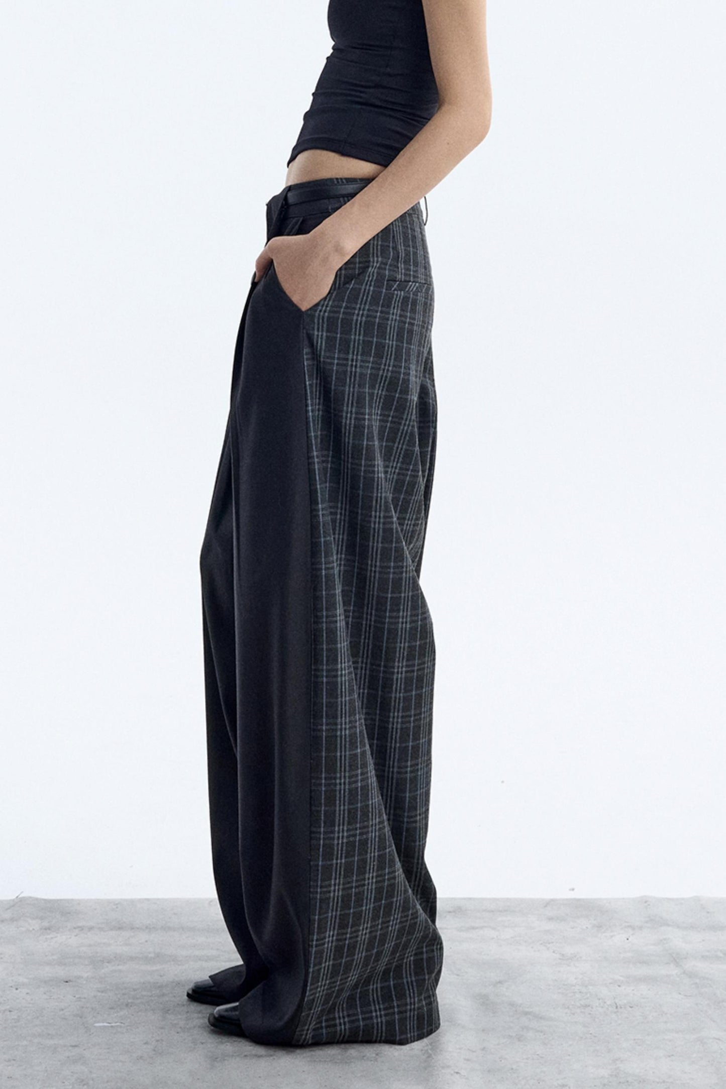 Irregular Plaid Wide-Leg Pants
