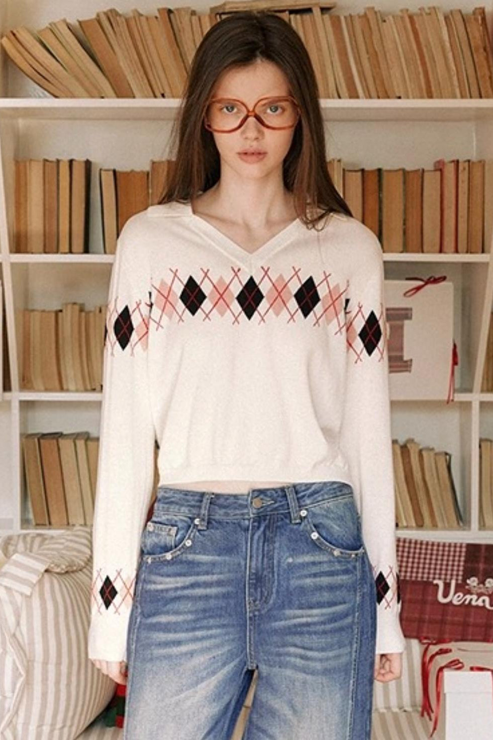 White Diamond Wool Knit Sweater