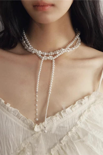 White Pearl Wrapped Necklace