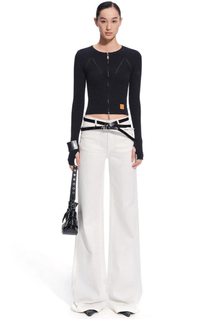 Wool Cropped Crew Neck Cardigan