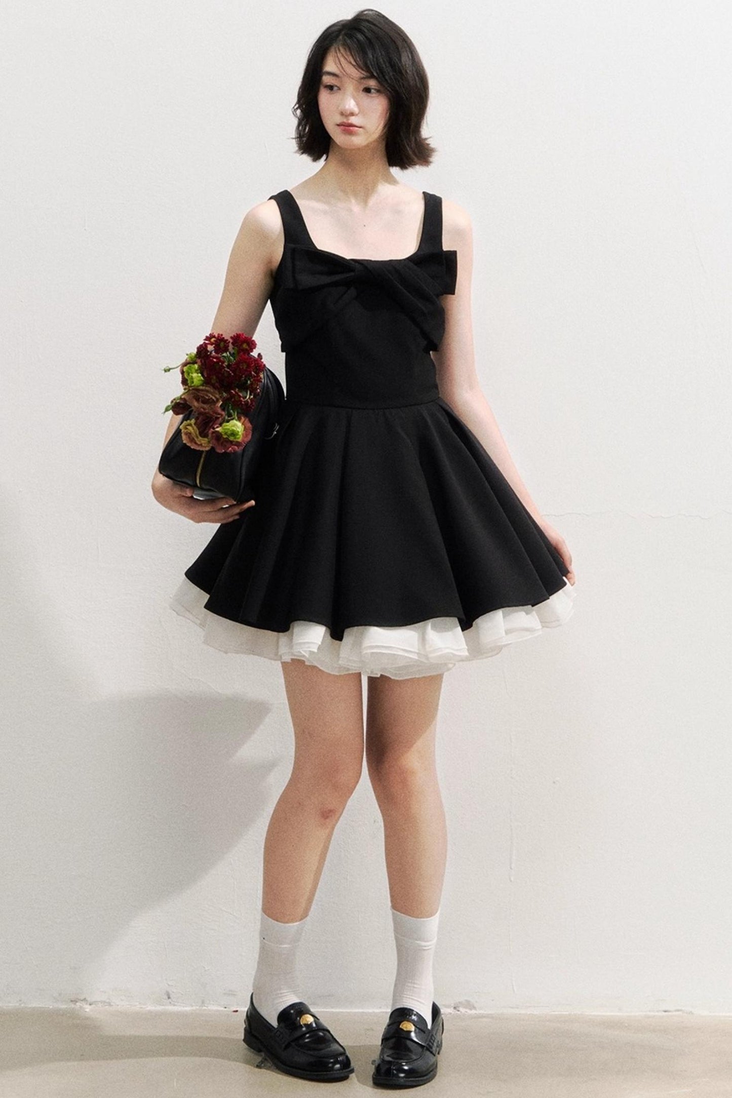 Black Bow Puffy Dress
