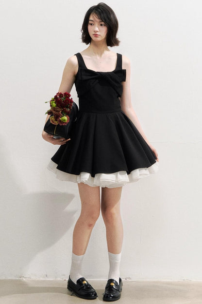 Black Bow Puffy Dress