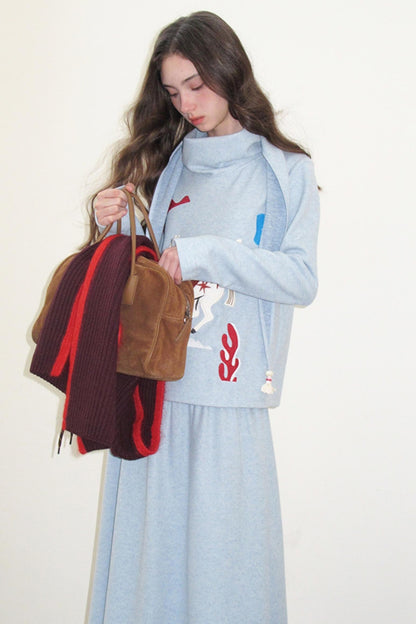 Three-Dimensional Pony Knit Top & Skirt Set