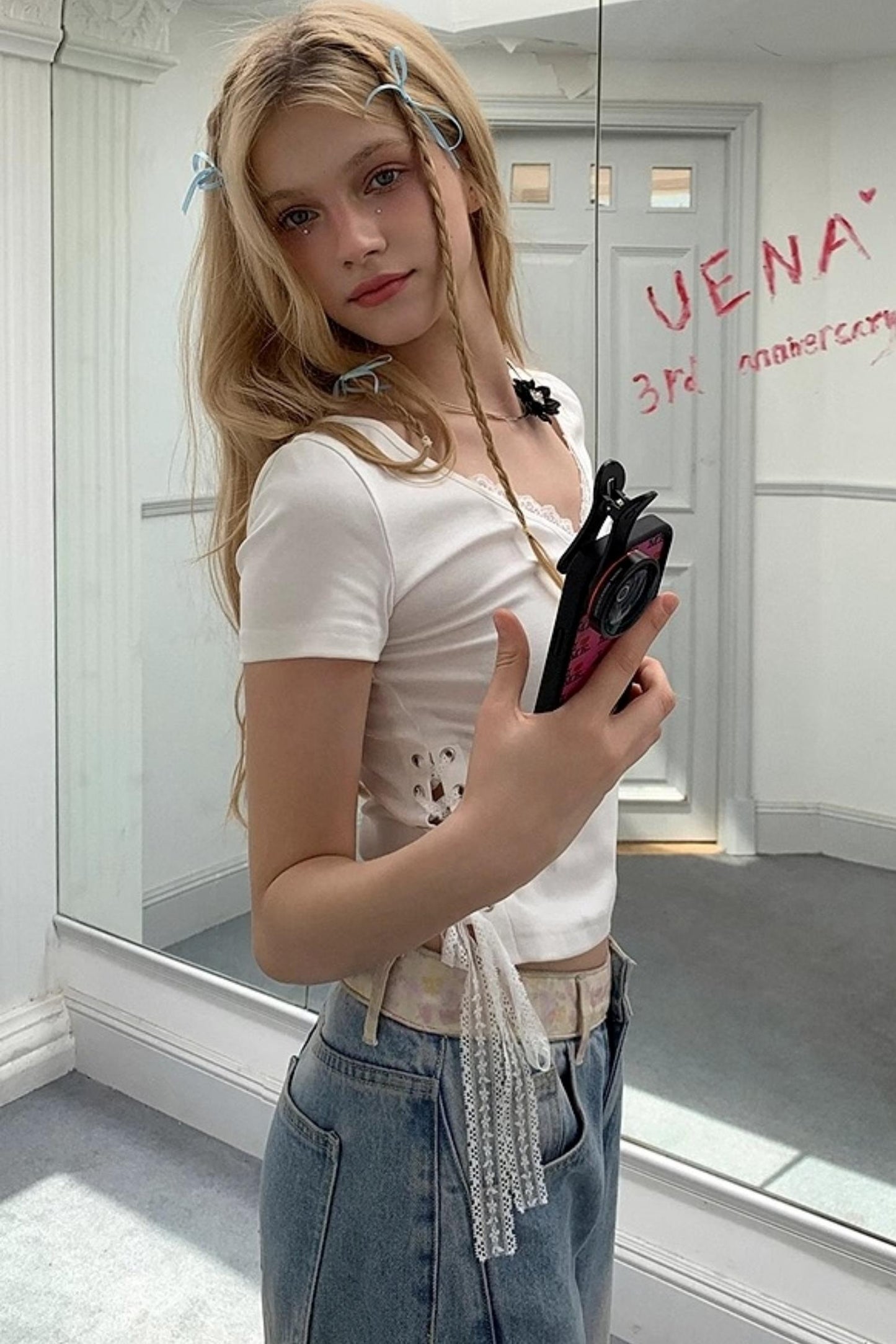 Elegant V-Neck Pleated T-Shirt