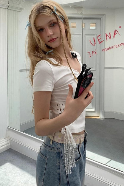 Elegant V-Neck Pleated T-Shirt