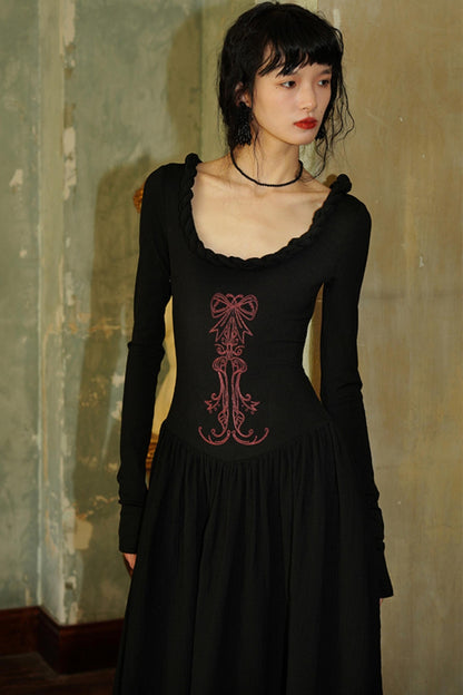 Chinese Embroidery Long Sleeve Dress