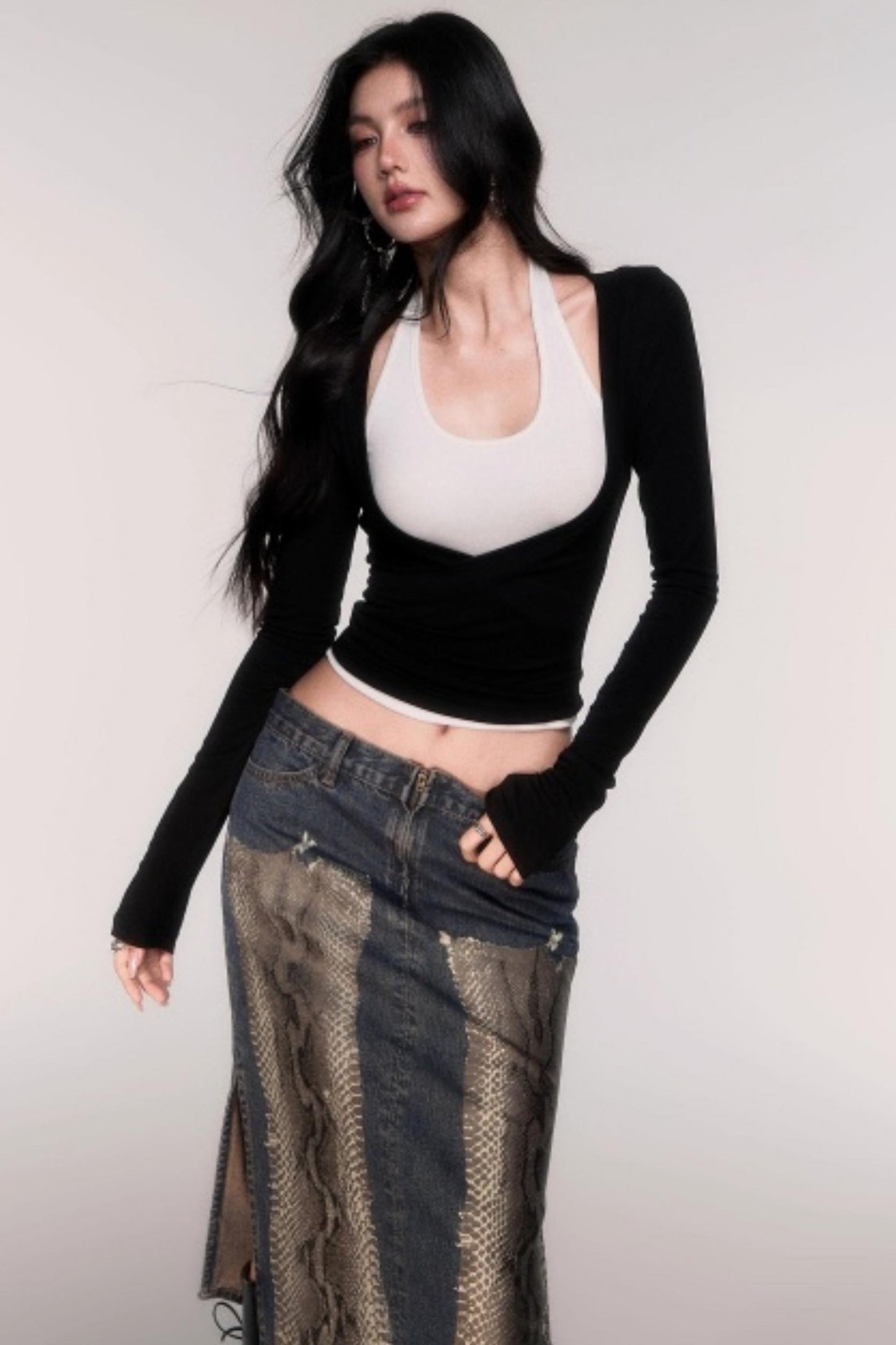 Two-Piece Halterneck Long Sleeve Top